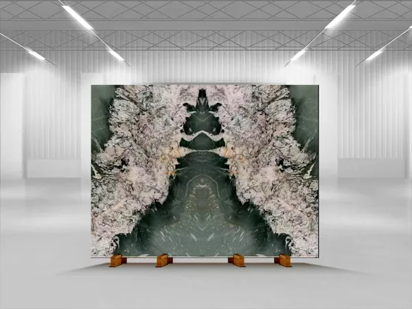 Book-matched fireplace wall (rendering)