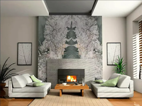Book-matched fireplace wall (rendering)