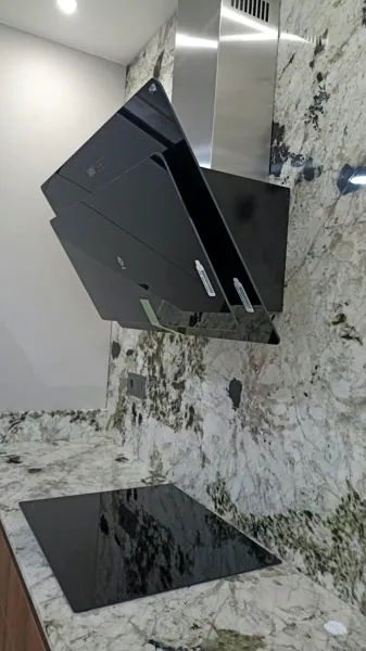 Kitchen with a waterfall island