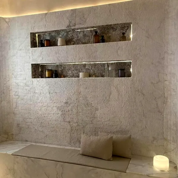 Wall with lit niches