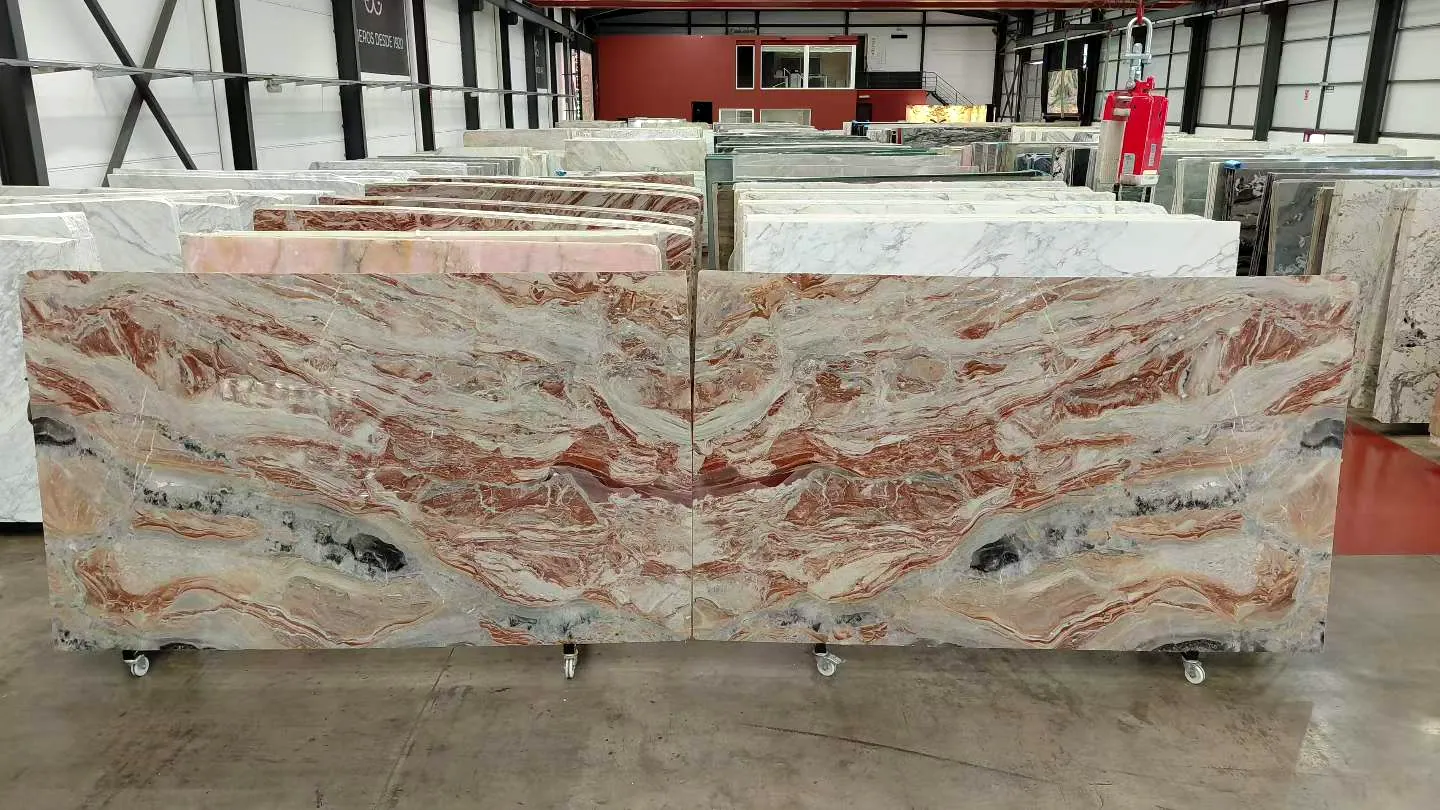 Orobico Red Marble: real slab in our warehouse